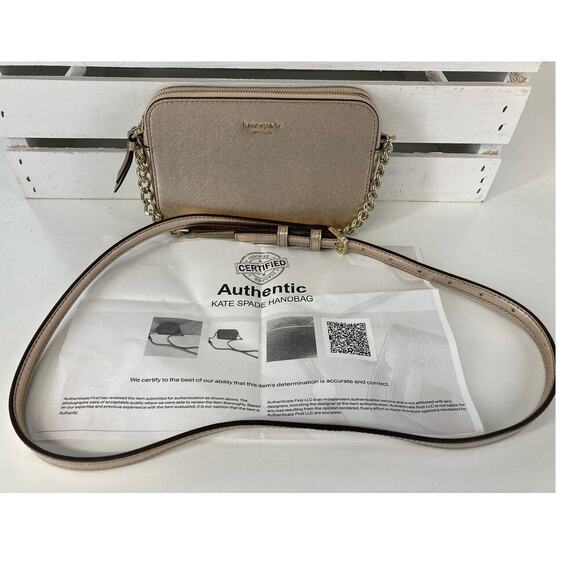 KATE SPADE SMALL GOLD SAFFIANO LEATHER CROSSBODY BAG (ASIS) - Picture 1 of 14